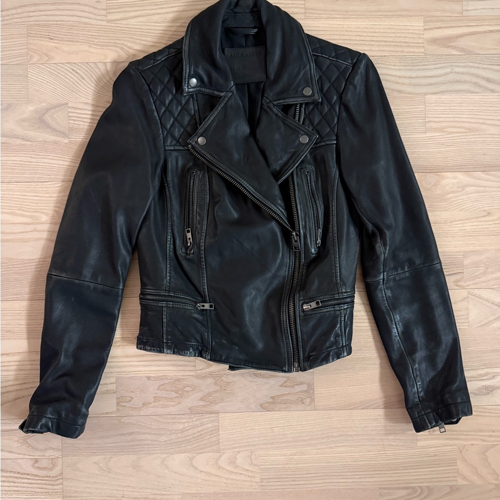 All Saints Black Leather Biker Jacket